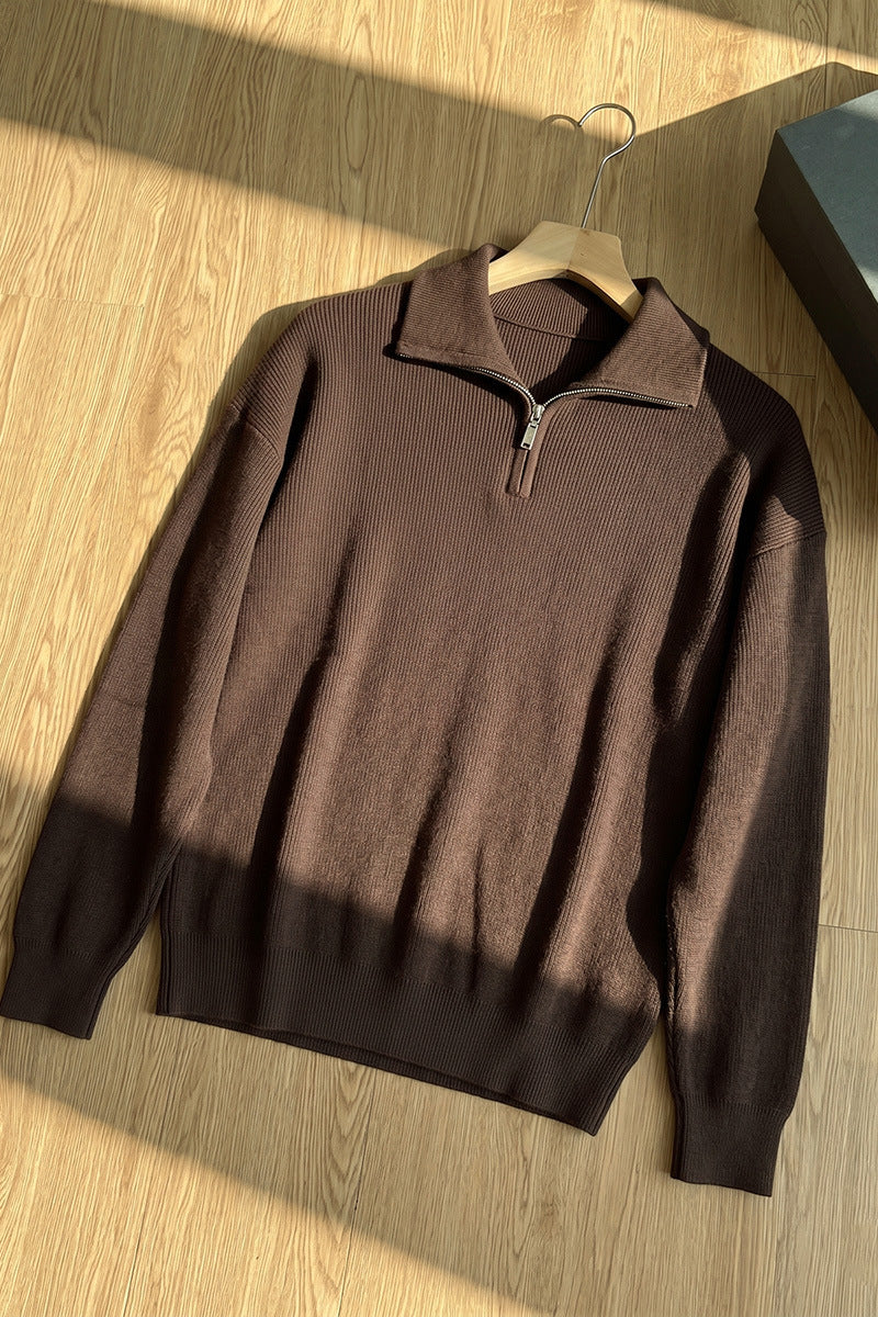 Men’s Half-Zip Stand Collar Knit Sweater
