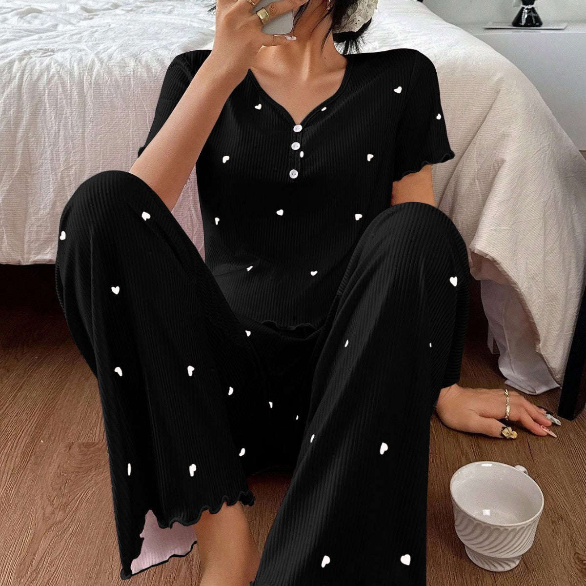 Women’s Heart-Stripe Short Sleeve Pajama Set