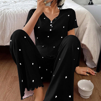 Women’s Heart-Stripe Short Sleeve Pajama Set