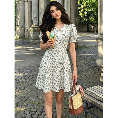 Women’s V-Neck Floral Single-Breasted Summer Dress