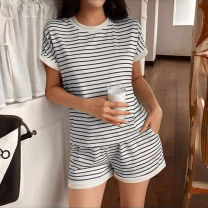 Women’s Striped Knit Short Sleeve Pajama Set