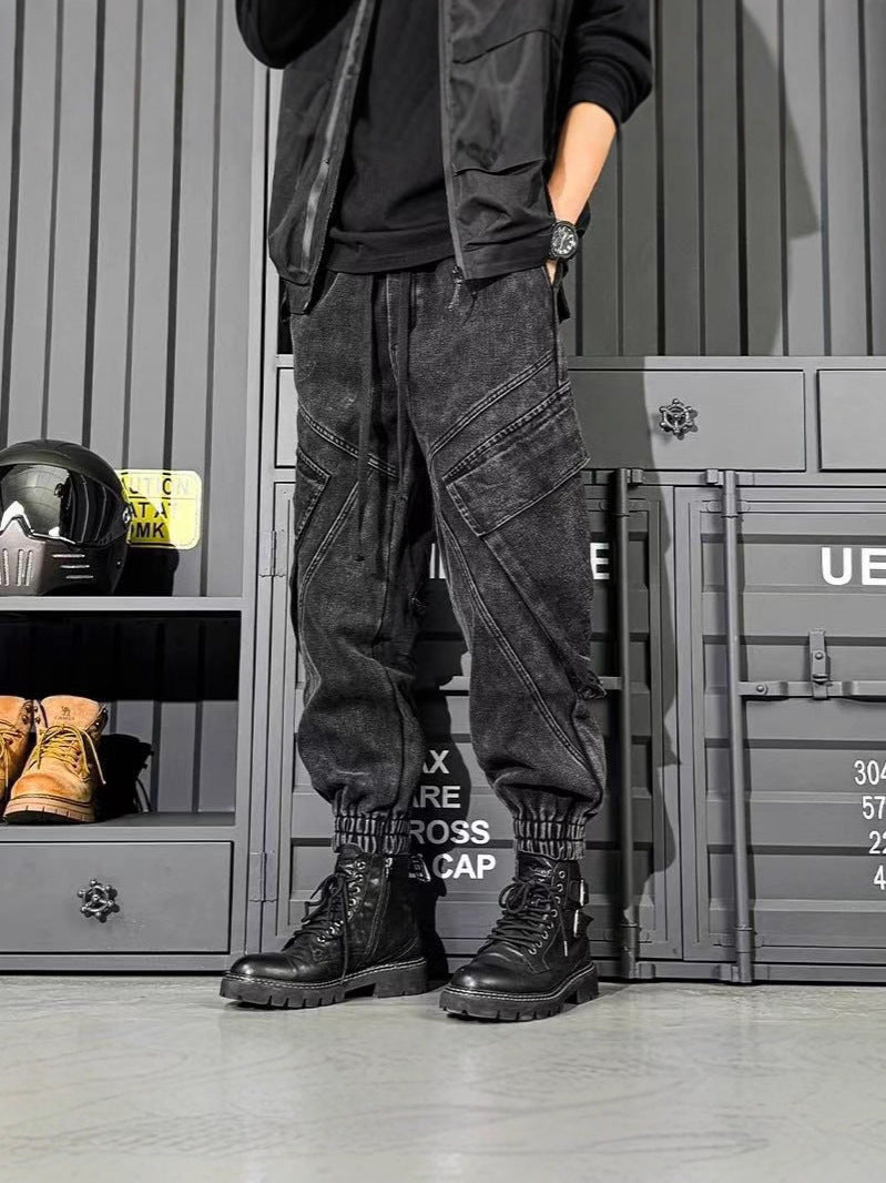 Men’s Vintage Washed Wide-Leg Workwear Jeans