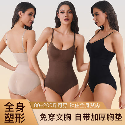 [With chest pads] Upgraded version of body shaping, one-piece abdominal lift, buttock lift, corset, tight suspender shaping slimming body suit