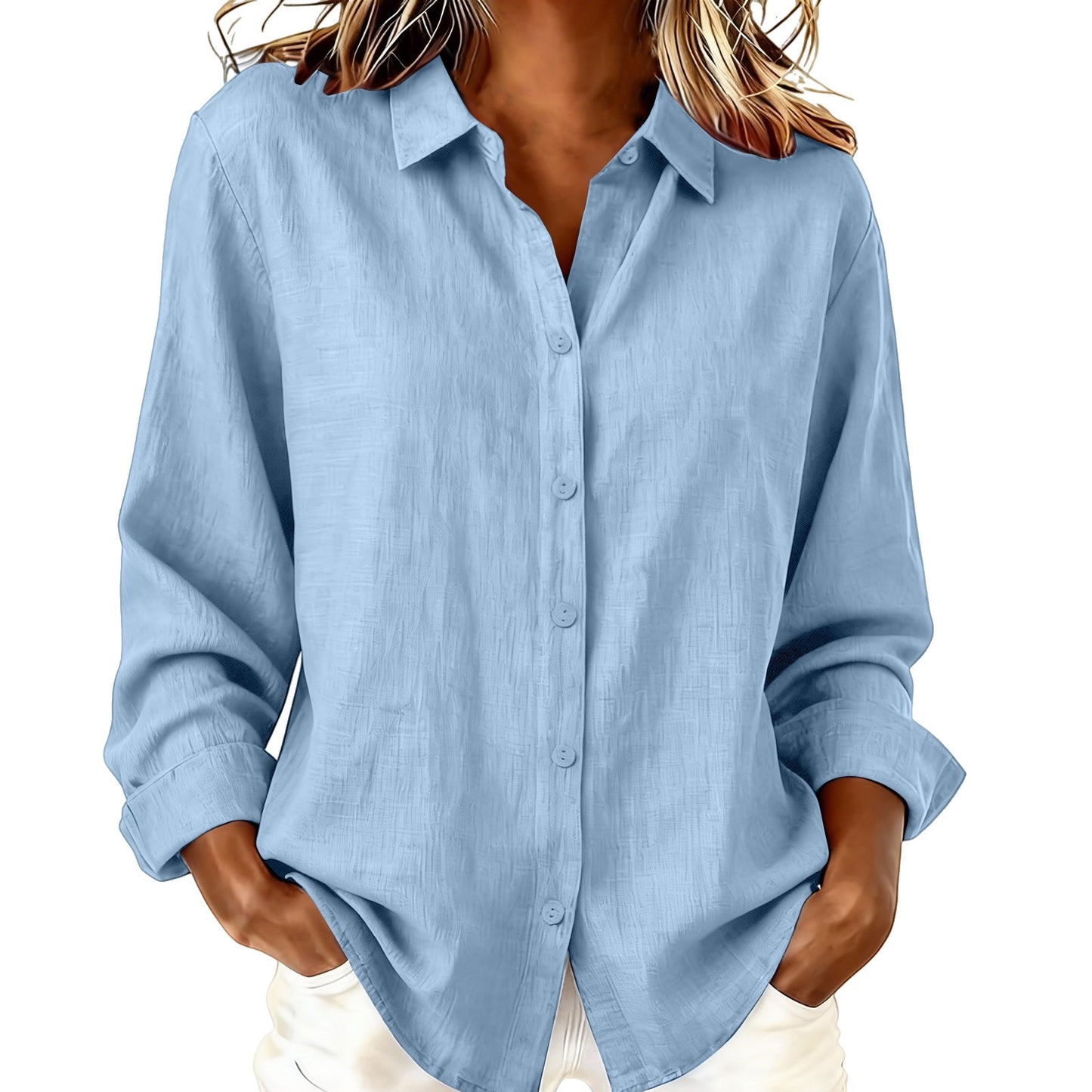 Women’s Cotton-Linen Lapel Loose Cardigan Shirt
