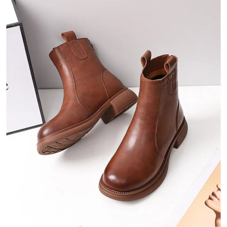Women’s Soft Leather Flat Ankle Boots