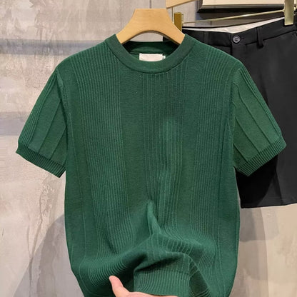 Men’s Vertical Stripe Knitted Short Sleeve T-Shirt