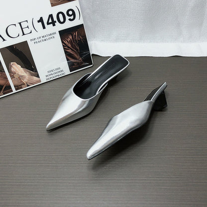 Women’s Pointed Toe Low Heel Closed-Toe Mule Sandals