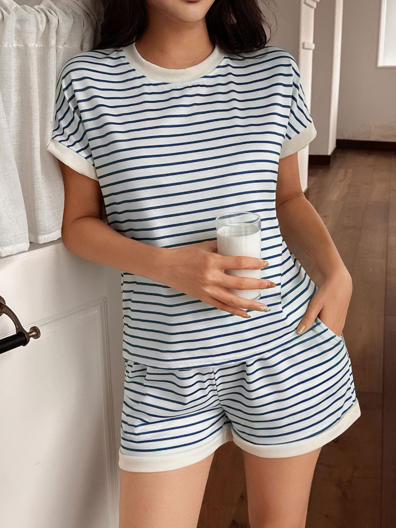 Women’s Striped Knit Short Sleeve Pajama Set