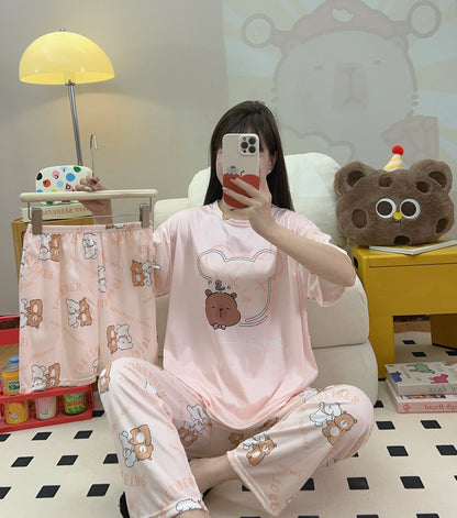Women’s Double-Sided Milk Silk Cartoon Pajama Set (3-Piece)