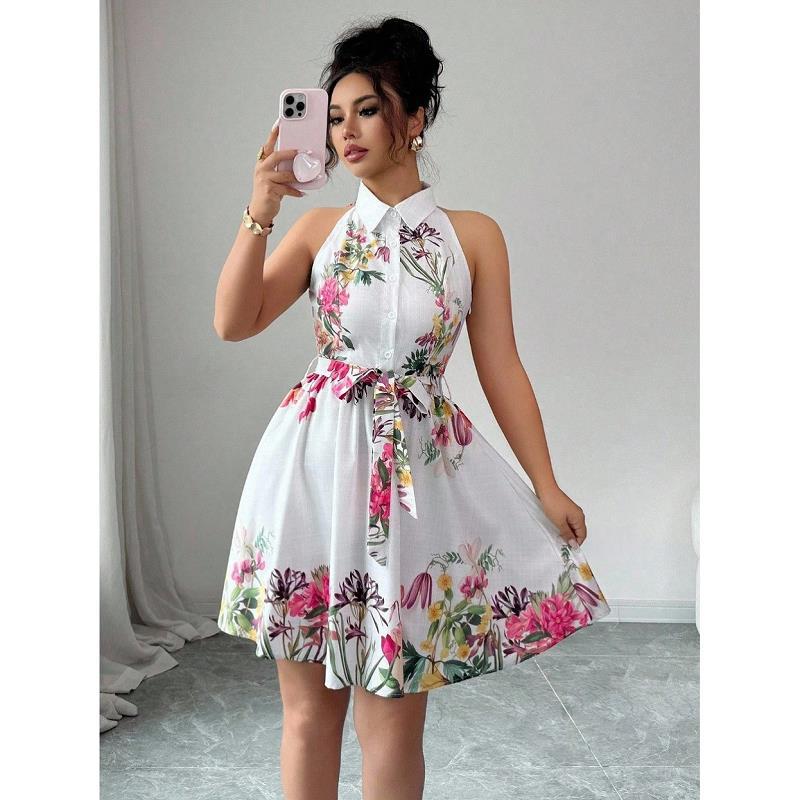 Women’s Elegant Printed Tie Dress