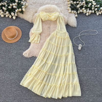 Women’s Off-Shoulder Chiffon Top & Ruffle Midi Skirt Set