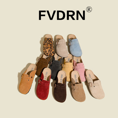 Cork Sole Leather Slide Sandals