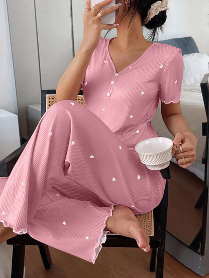 Women’s Heart-Stripe Short Sleeve Pajama Set