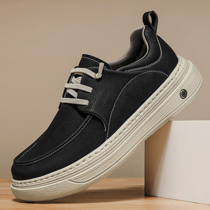 Men’s British-Style Thick-Sole Leather Sneakers