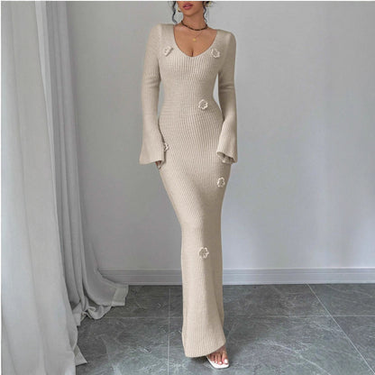 Women’s V-Neck Knit Mermaid Bodycon Dress