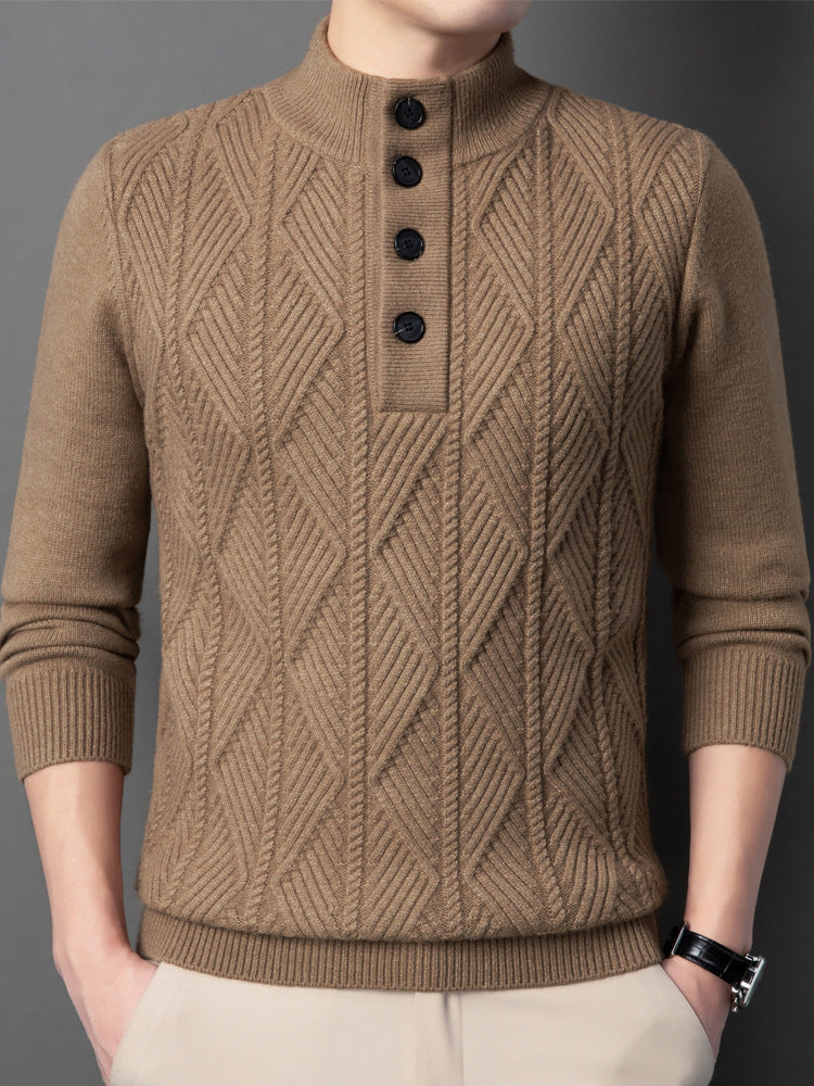 Men’s Jacquard Stand Collar Knit Sweater