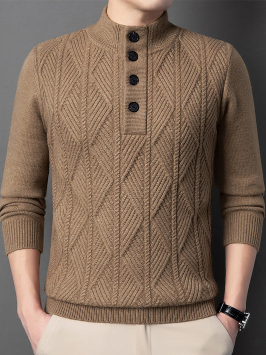 Men’s Jacquard Stand Collar Knit Sweater
