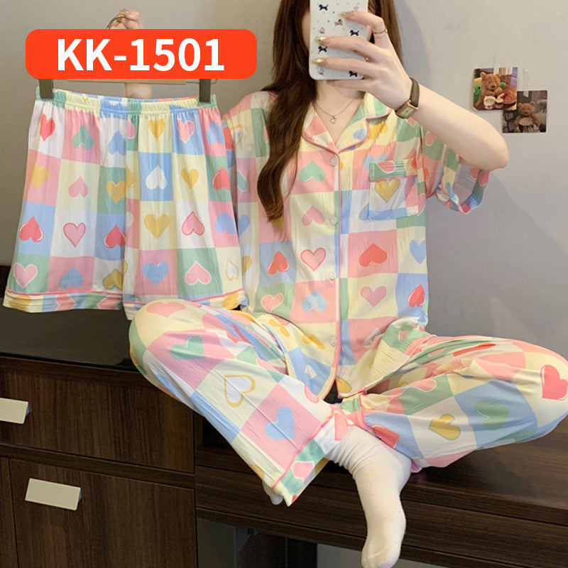 Women’s Korean Style Striped Bow 3-Piece Pajama Set