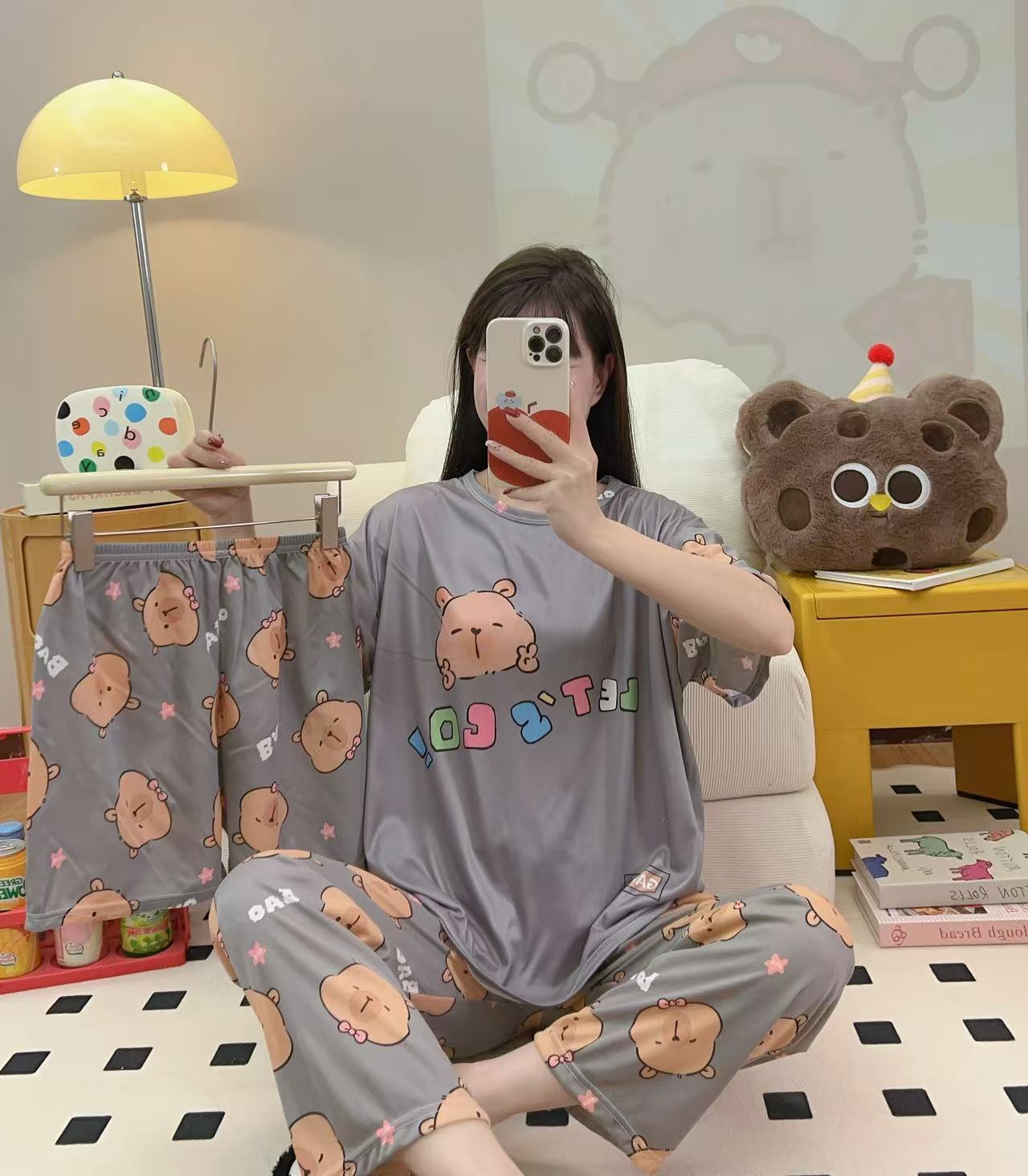 Women’s Double-Sided Milk Silk Cartoon Pajama Set (3-Piece)