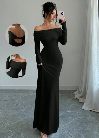 Women’s Off-Shoulder Cross-Back Evening Maxi Dress