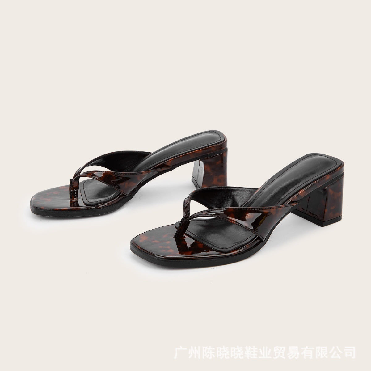 Women’s Leopard Print Square Toe High Heel Sandals
