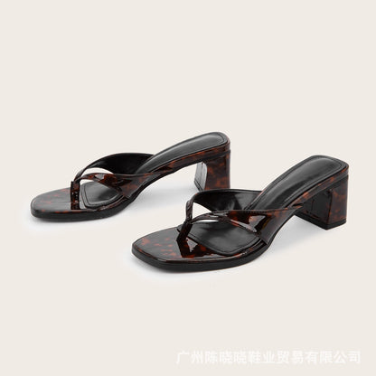Women’s Leopard Print Square Toe High Heel Sandals