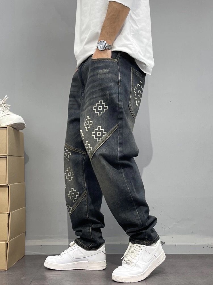 Men’s American High Street Hot-Stamped Straight-Leg Jeans