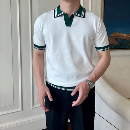 Men’s Contrast Collar Knitted Polo Shirt
