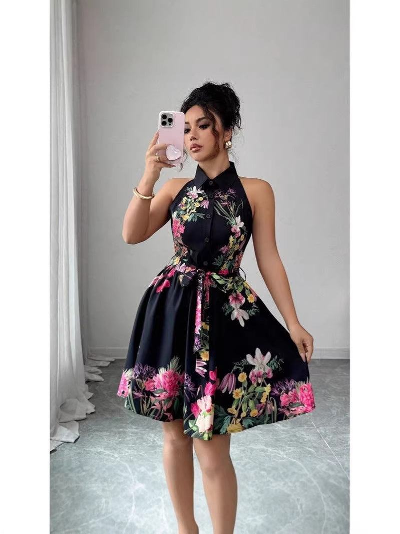 Women’s Elegant Printed Tie Dress