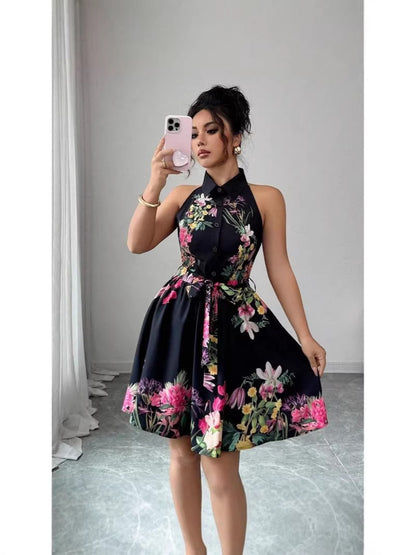 Women’s Elegant Printed Tie Dress