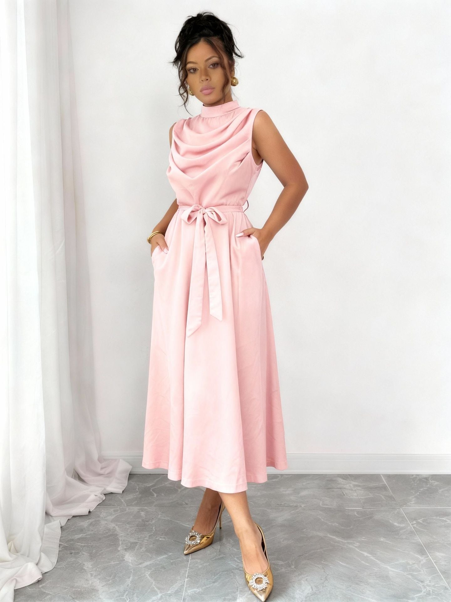 Women’s Sleeveless Belted Strap Dress