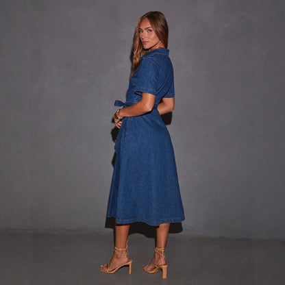Vintage V-Neck Denim Maxi Dress