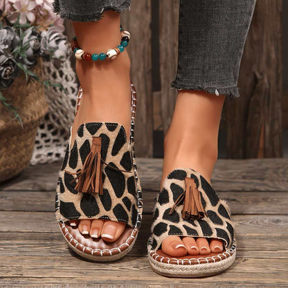 Women’s Tassel One-Strap Flat Beach Slippers