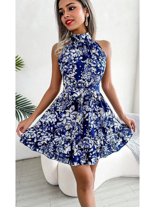 Women’s Floral Halter Waist Summer Dress