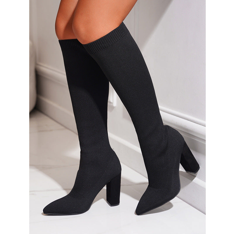 Women’s Stretch Knee-High Thick Heel Boots