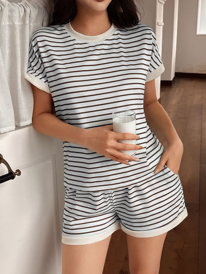 Women’s Striped Knit Short Sleeve Pajama Set