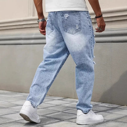 Men’s Light Blue Distressed Straight-Leg Jeans