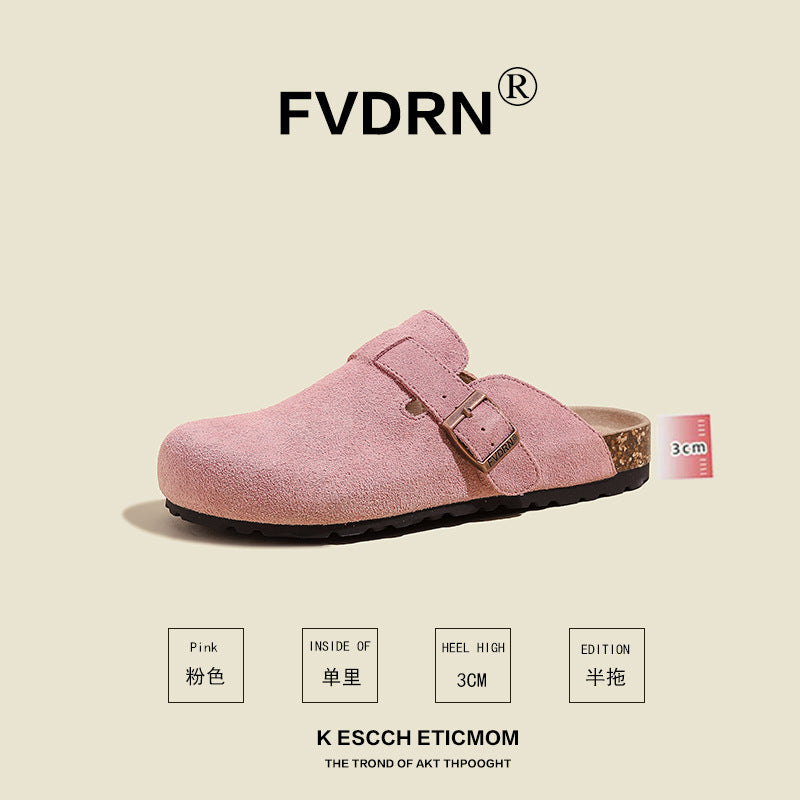 Cork Sole Leather Slide Sandals