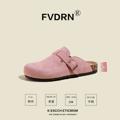 Cork Sole Leather Slide Sandals