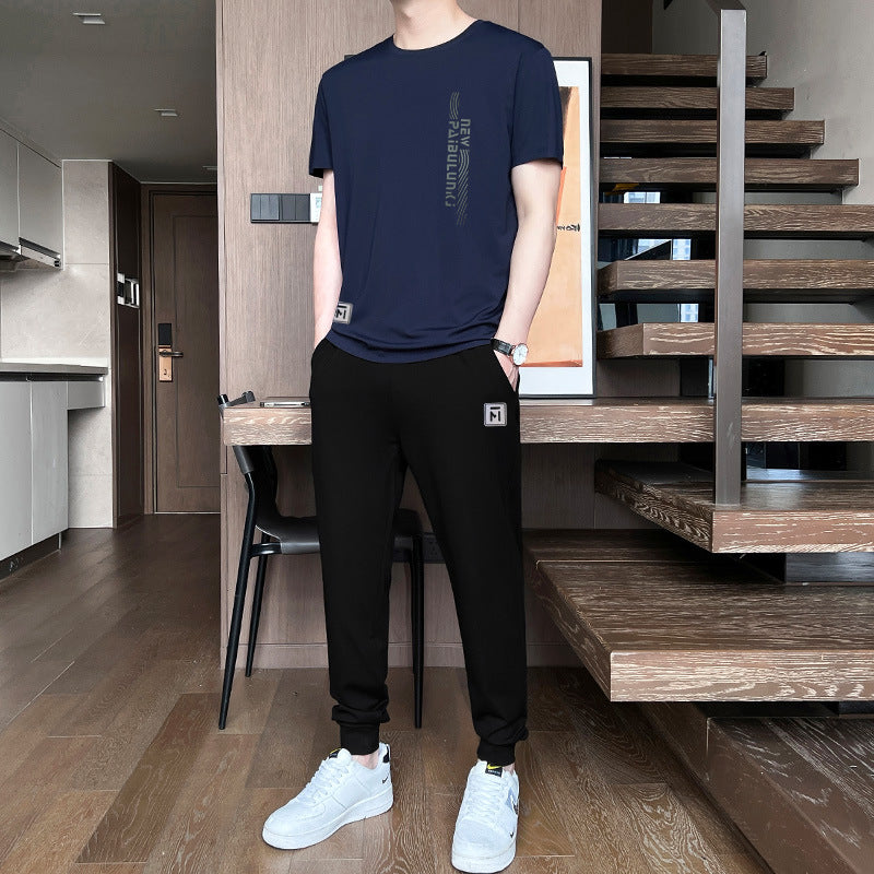 Men’s Ice Silk Short Sleeve & Shorts Sports Set