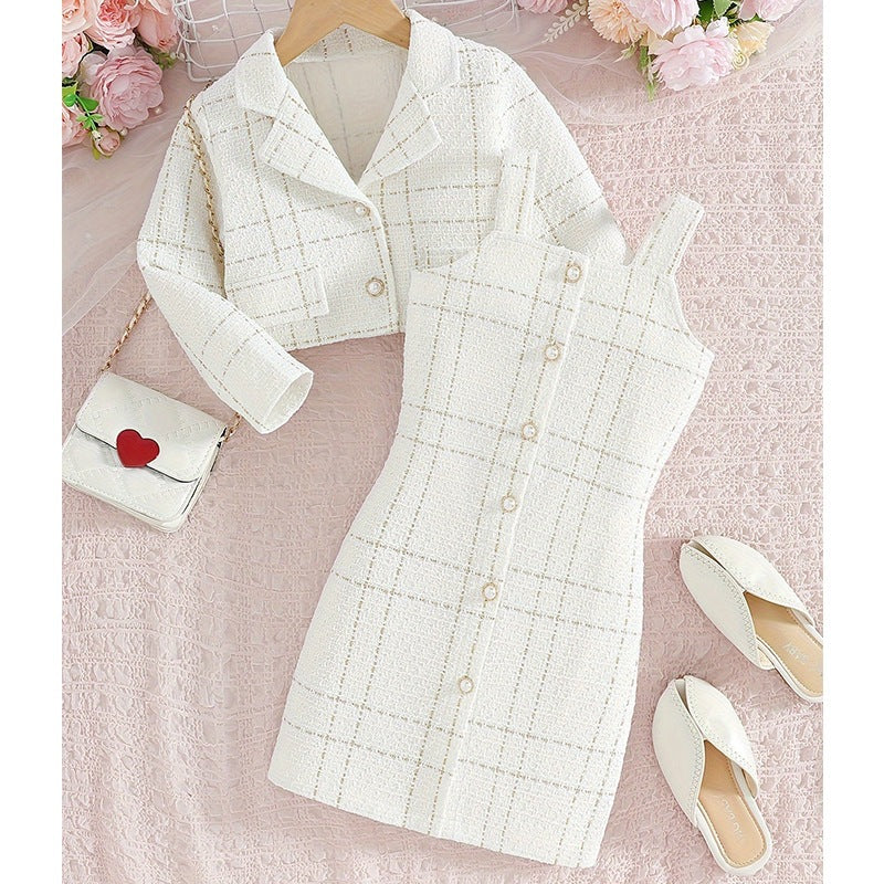 Girls’ French Style Plaid Camisole Two-Piece Set