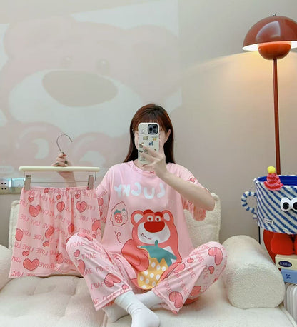 Women’s Double-Sided Milk Silk Cartoon Pajama Set (3-Piece)