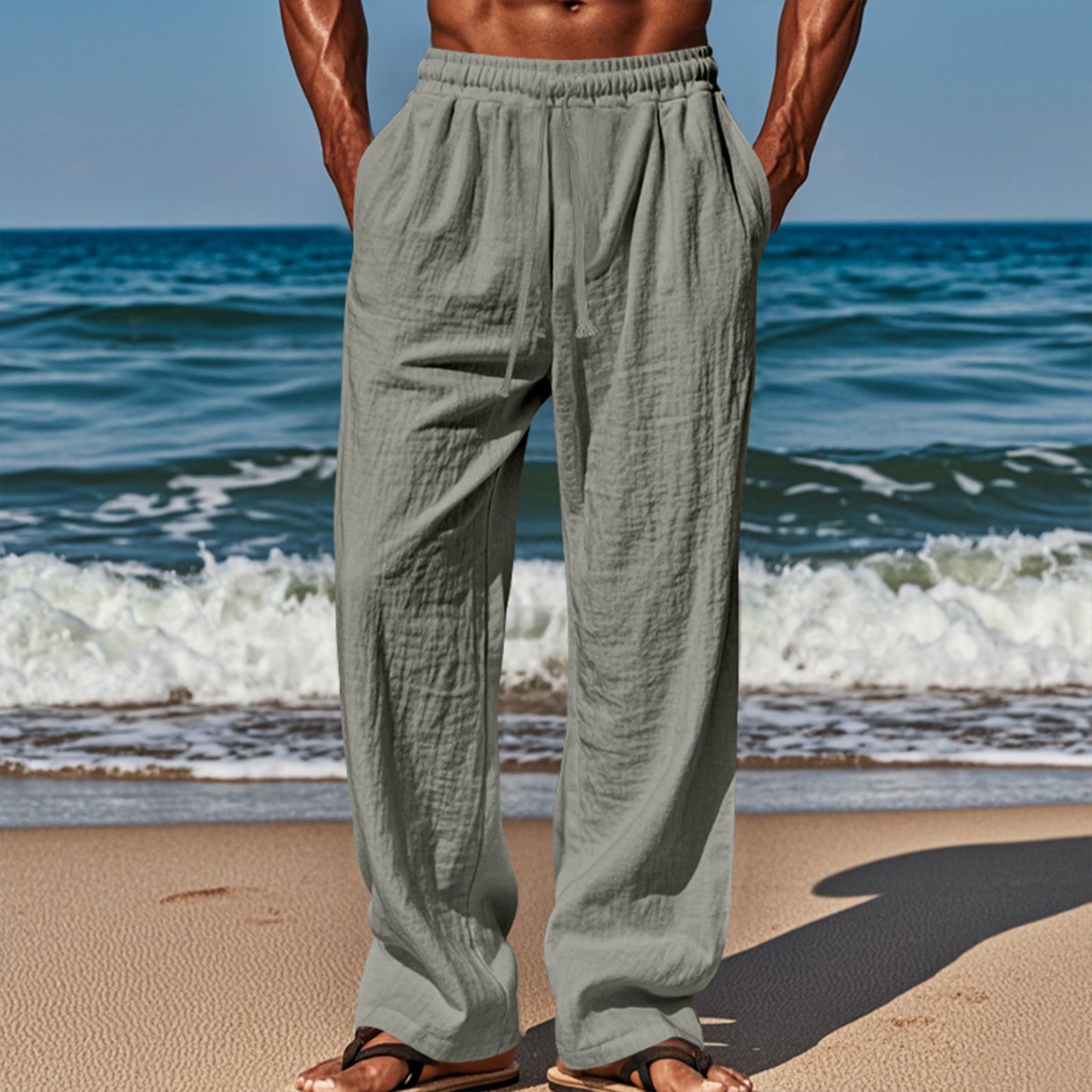 Men’s Linen Blend Loose Wide-Leg Casual Pants