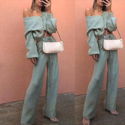 Women’s Cardigan Knitwear & Pants Two-Piece Set