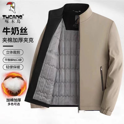 Men’s Fleece-Lined Stand Collar Winter Jacket