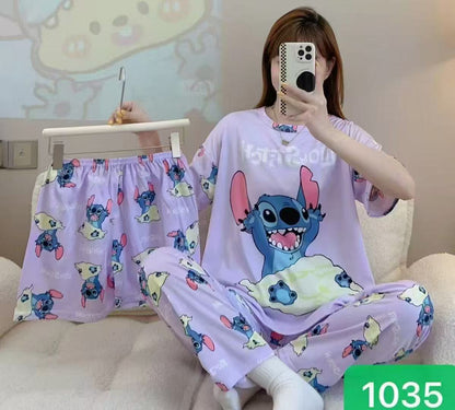 Women’s Double-Sided Milk Silk Cartoon Pajama Set (3-Piece)