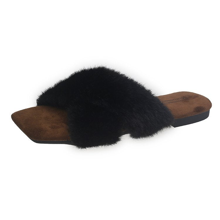 Women’s Leopard Print Faux Fur Slippers