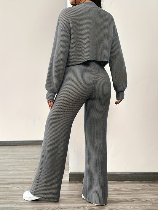 Women’s Knit Cardigan & Trousers Two-Piece Set