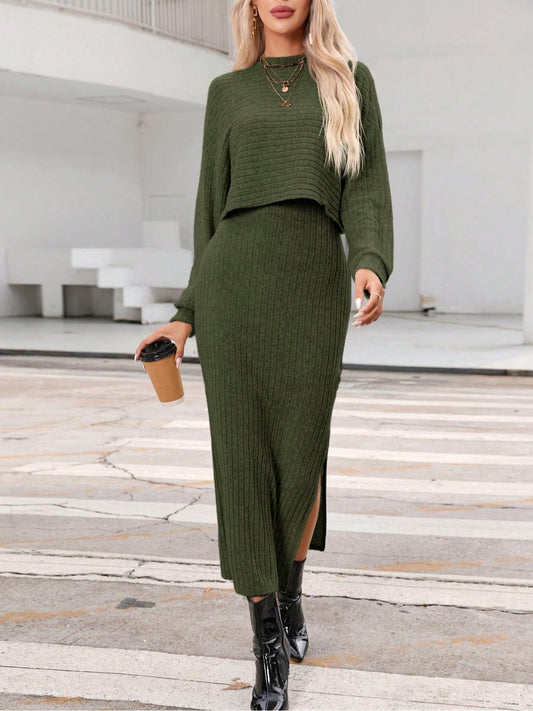 Women’s Long Sleeve Solid Color Two-Piece Set
