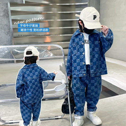 Boys’ Denim Jacquard Two-Piece Set